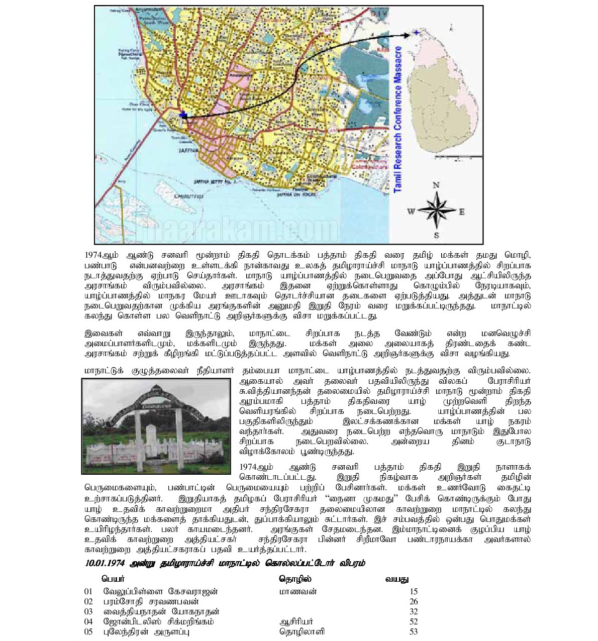 10.01.1974 சிங்கள பேரினவாத அரசு நிகழ்த்திய தமிழாராய்ச்சி மாநாட்டுப்படுகொலை! 1